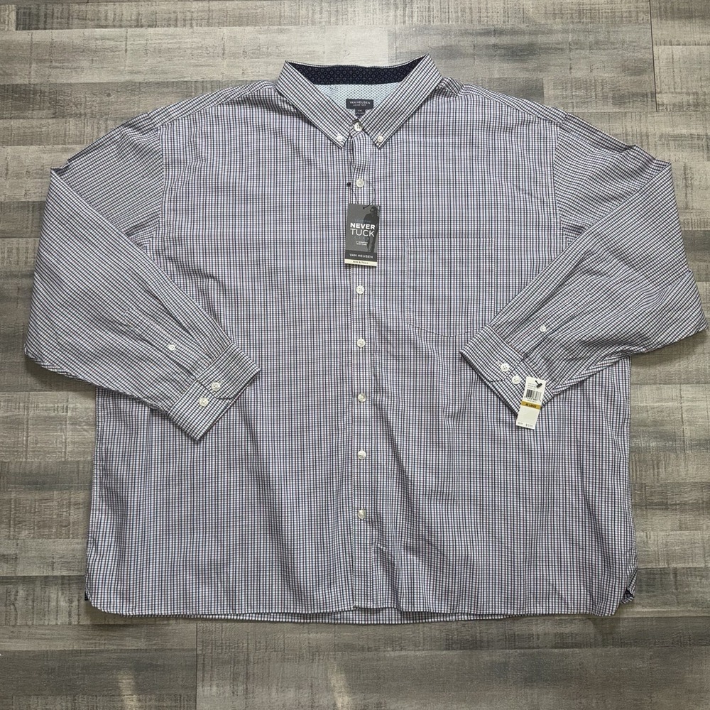 Men's Van Heusen Longsleeve Shirt Button Up. Lue Plaid 4XL  Never Tuck NWT